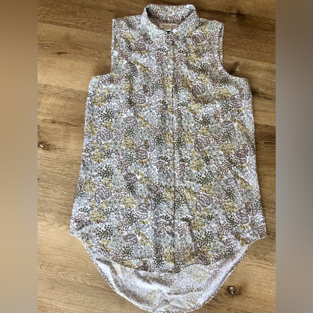 Rachel Zoe Sleeveless Floral Print Women’s Top in White with Olive & Brown
